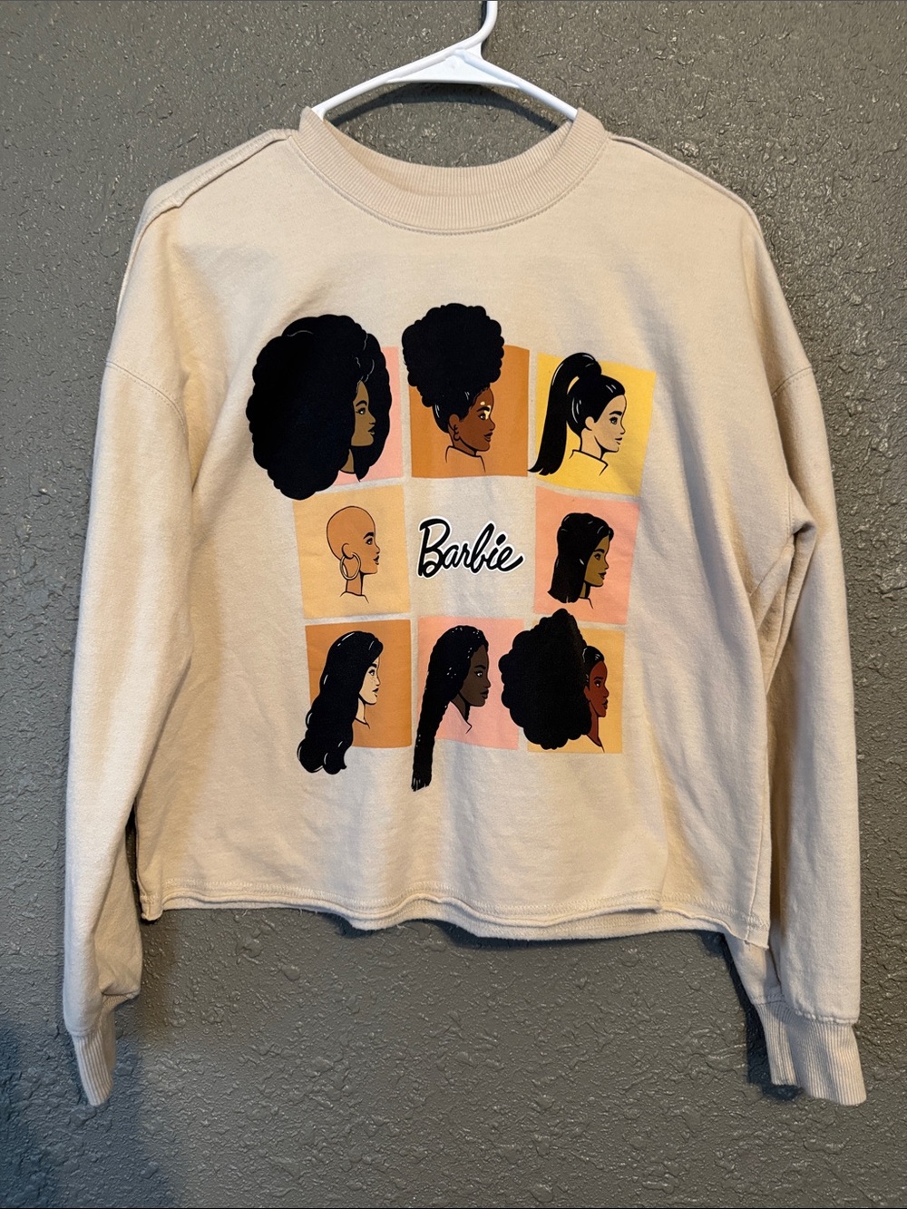 Barbie Beige Crewneck Sweatshirt with Multi-Face Graphic